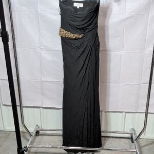 Badgley Mischka Black Strapless Dress with Gold Accent